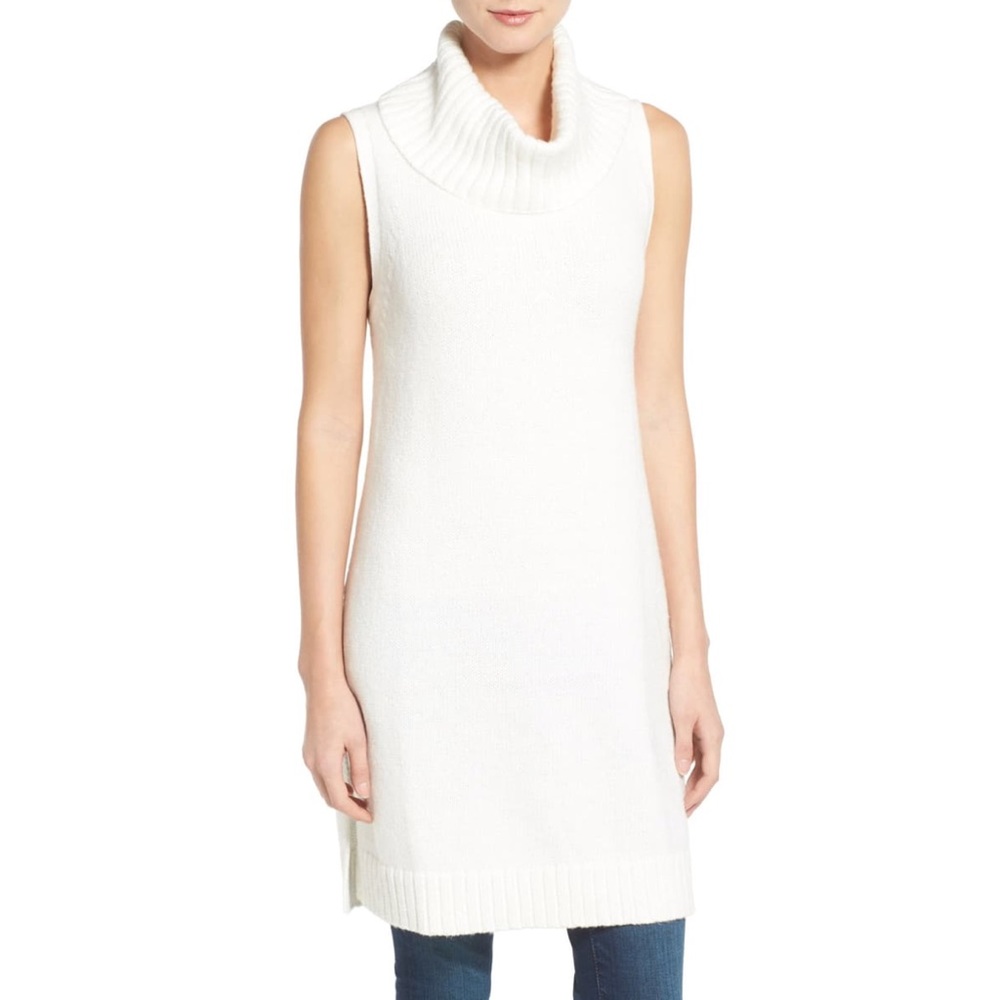 Halogen Sleeveless Turtleneck Tunic Sweater Cream